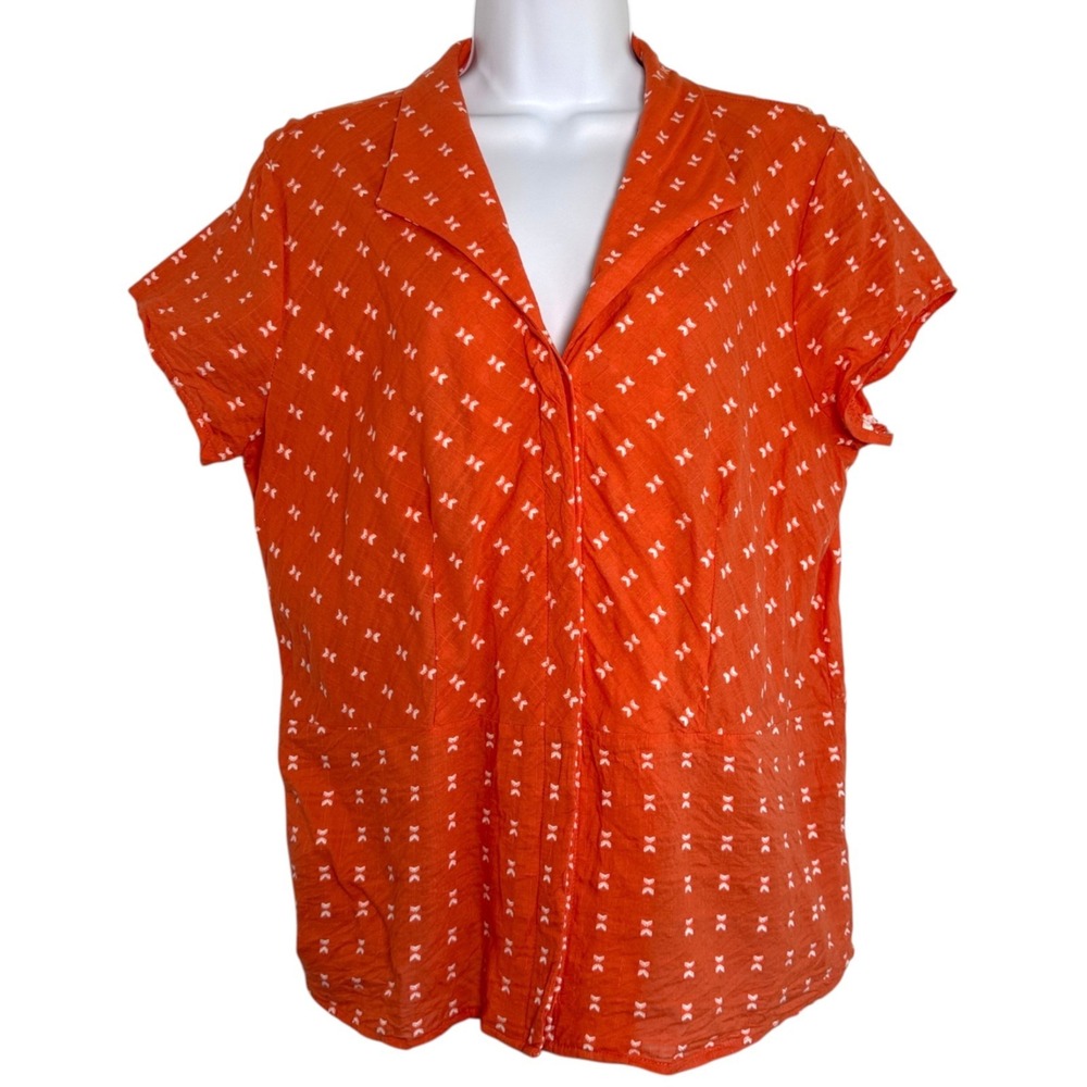 Coldwater Creek Embroidered Top Sz L Orange Cotton Lightweight Boho Cottage - Picture 2 of 8